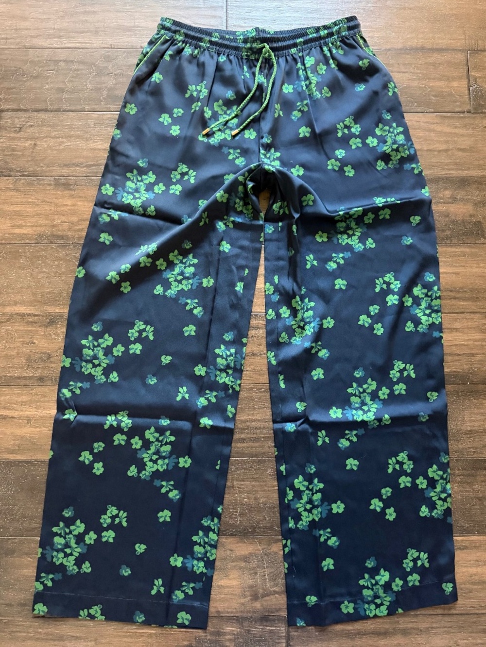 SOUTHERN TIDE Darling Blue Green Satin Wide Leg Pants Sz S NWT